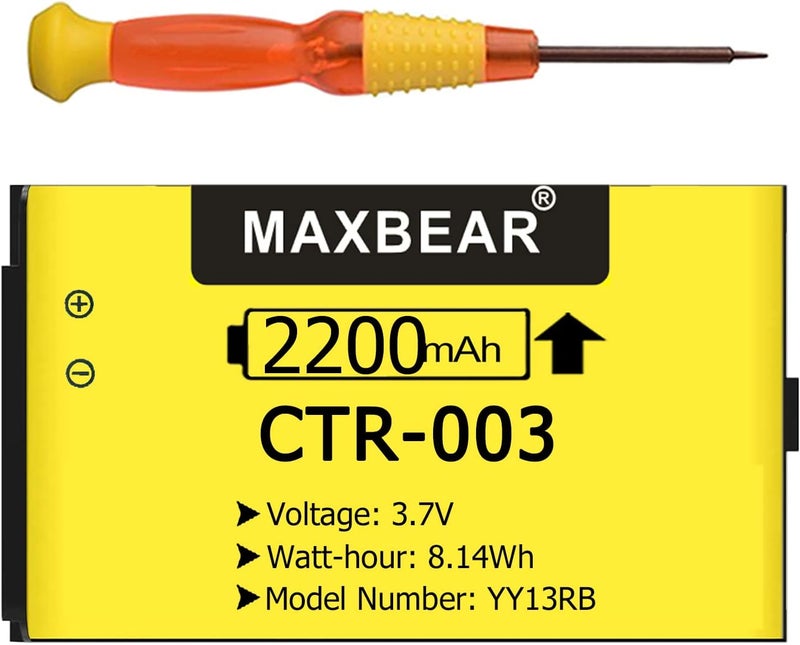MAXBEAR CTR-003 Battery, (Upgraded) 2200mAh Li-ion New 0 Cycle Internal Replacement Battery for 3DS New 2DS XL 2DS Game Console with Repair Tool Kit - Image 1